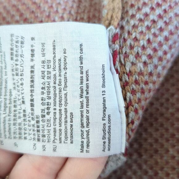 ACNE STUDIOS Brown Patterned Jacquard Knit Sweater Mens Shirt Wool Crewneck S - Picture 6 of 8